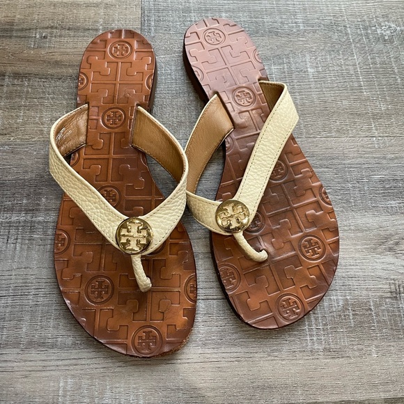 Tory Burch Tan & Brown Flip Flops - Picture 2 of 4